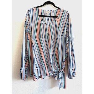 Belle & Sky Striped Pullover Blouse Woman's Size XXL Summer‎ art multicolor